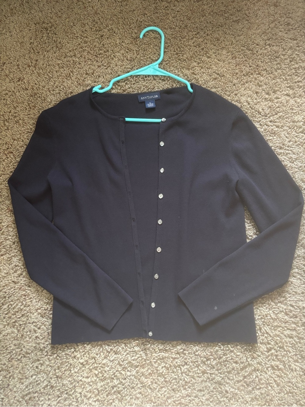 Ann Taylor Black Button-Front Crewneck Cardigan